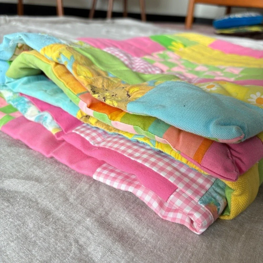 Vintage Handmade Patchwork Quilt Baby Toddler Play Mat Throw Blanket Twee Whimsy